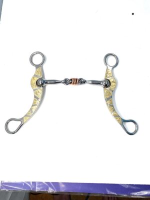 Gold Plate copper ring bit with smooth bars and copper ring laced dogbone center
