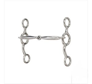 5 1/4 inch short lift gag bit with polished stainless steel shanks and smooth jointed mouthpiece